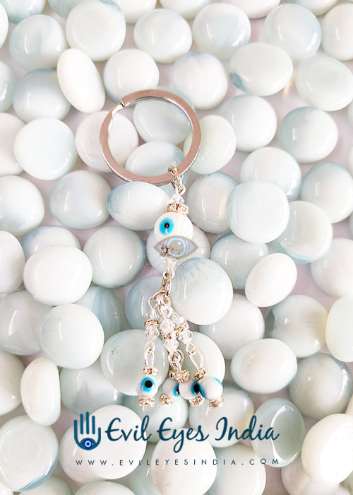 White Evil Eye Keychain