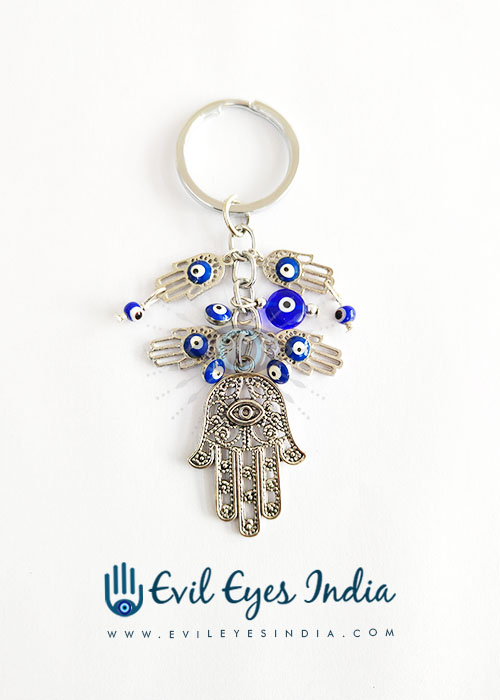 Hamsa Hand with Evil Eye Droplets Keychain