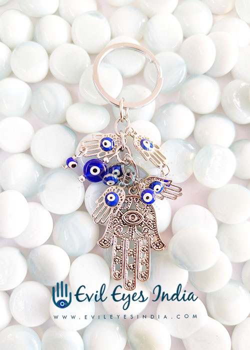 Hamsa Hand with Evil Eye Droplets Keychain