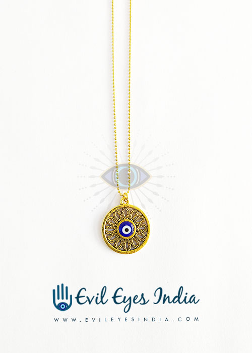 Ancient Turkish Design Evil Eye Pendant In Oxidised Chain