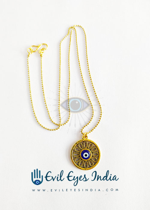 Ancient Turkish Design Evil Eye Pendant In Oxidised Chain