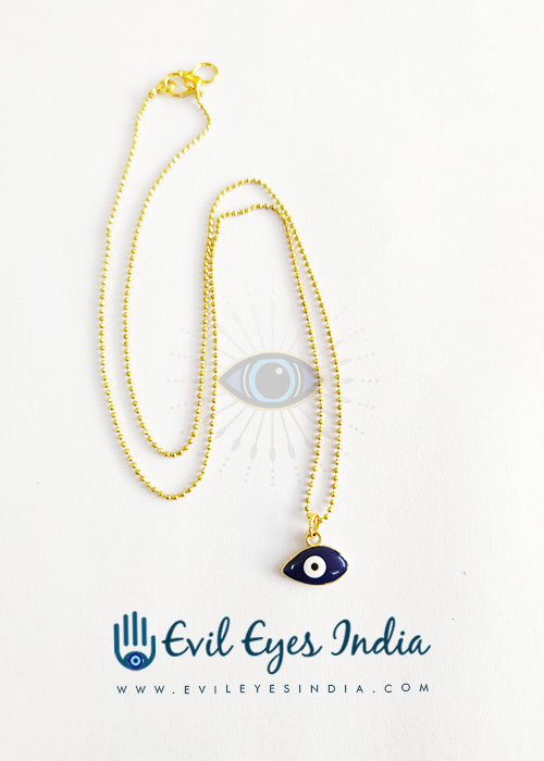 Delicate Evil Eye Pendant For Protection In Oxidised Chain