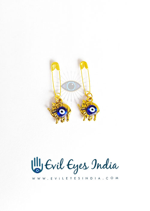 Baby Elephant Safety Pins With Evil Eye For Protection