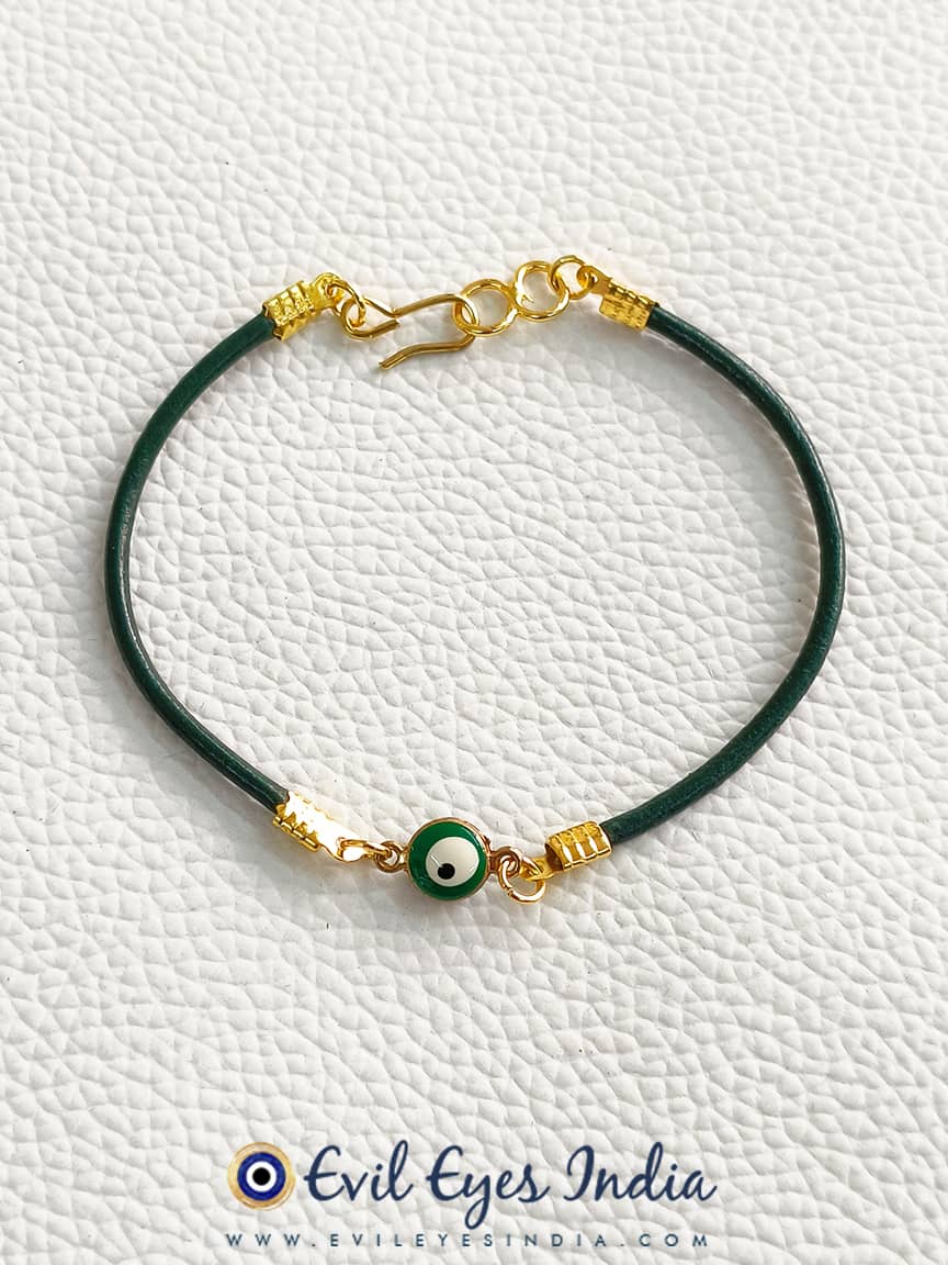 Peridot Green Evil Eye Glass Bracelet with Cubic Zirconia Crystals