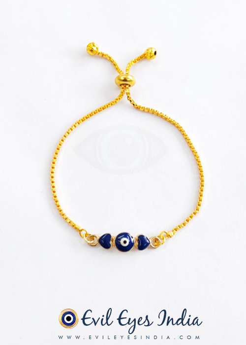 Evil Eye Bracelet with Tiny Hearts in Chain