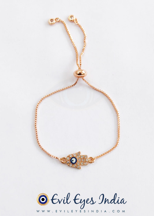 Evil Eye Bracelet in Rose Gold Adjustable Chain