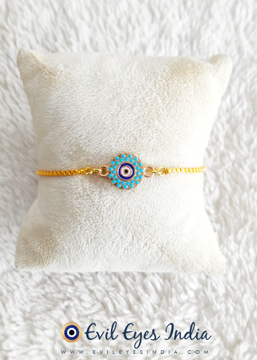 Turquoise Evil Eye Bracelet in Golden Adjustable Chain