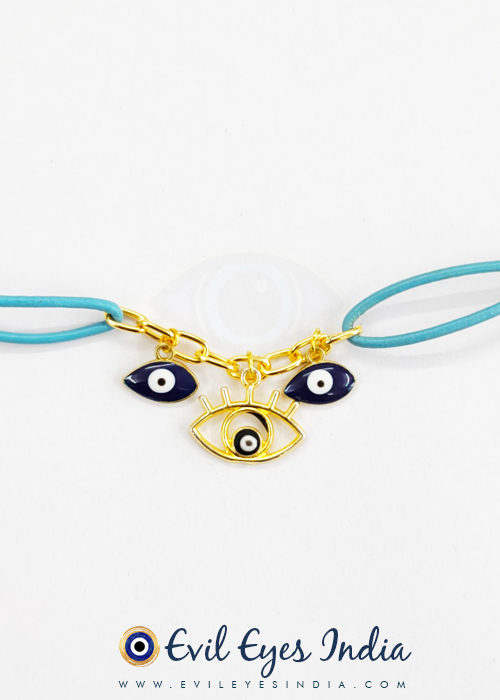 Evil Eye Droplets Bracelet in Chain and Leather Strand