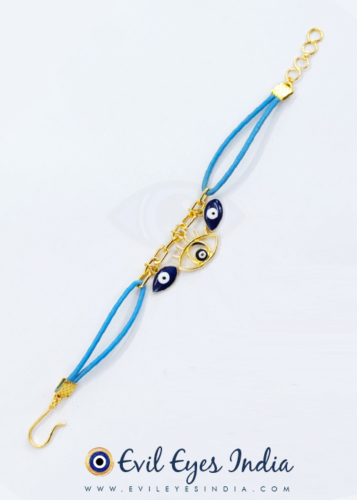 Evil Eye Droplets Bracelet in Chain and Leather Strand