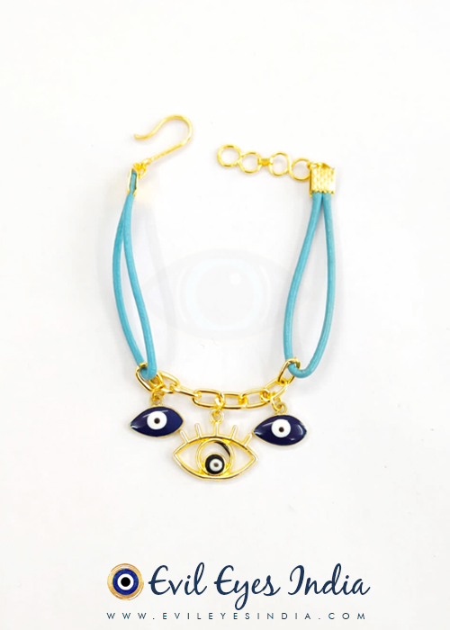 Evil Eye Droplets Bracelet in Chain and Leather Strand