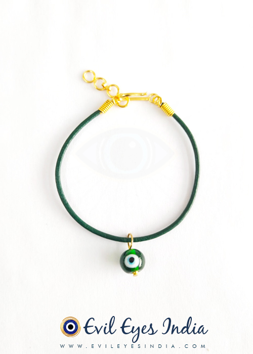 Green Evil Eye Bead Leather Bracelet