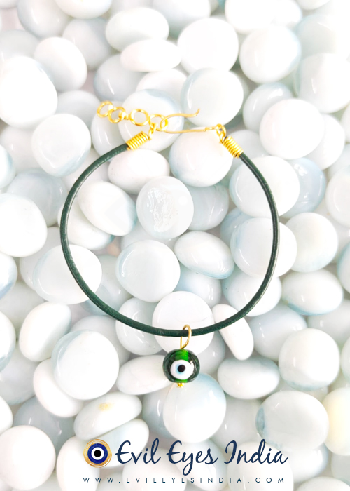 Green Evil Eye Bead Leather Bracelet