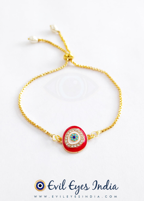 Evil Eye Bracelet with Adjustable Chain - Red