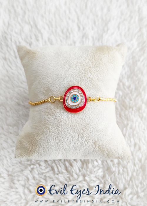 Evil Eye Bracelet with Adjustable Chain - Red