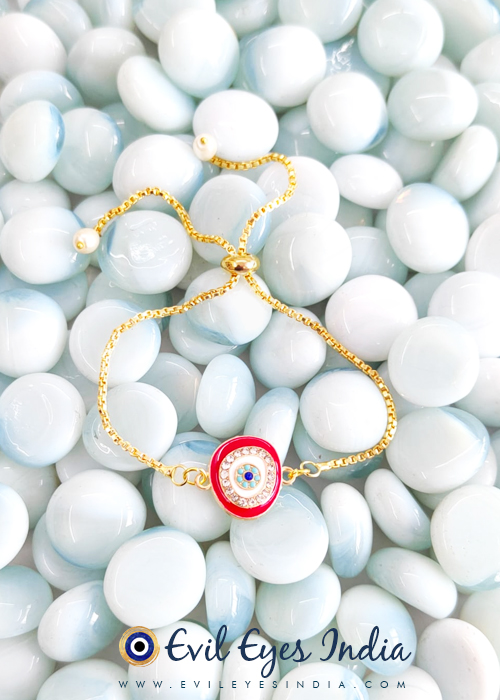 Evil Eye Bracelet with Adjustable Chain - Red