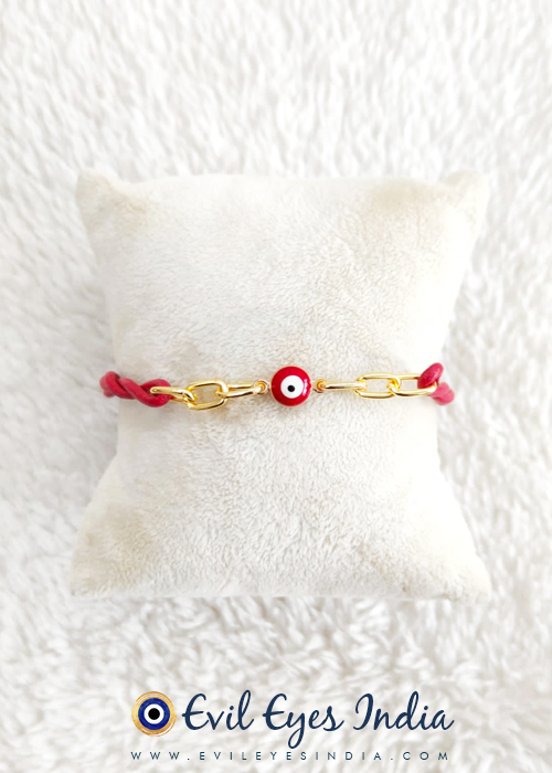 Red Evil Eye Bracelet in Leather Cord