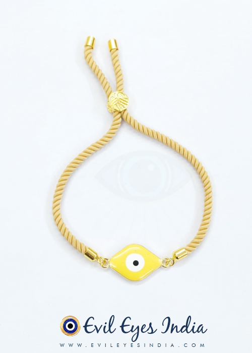 Yellow Evil Eye Bracelet in Handmade Adjustable Cord