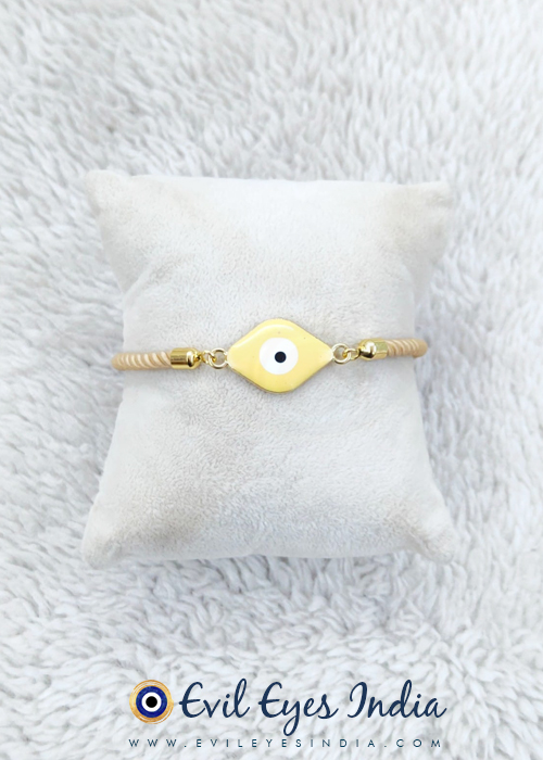 Yellow Evil Eye Bracelet in Handmade Adjustable Cord