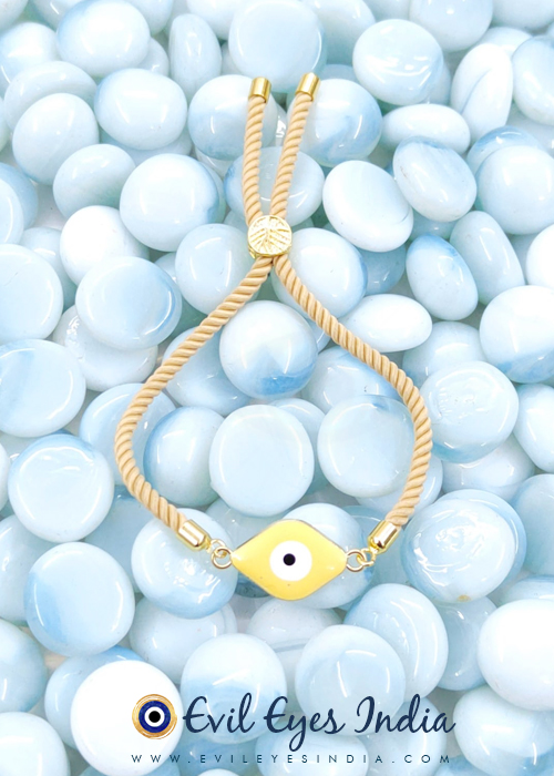 Yellow Evil Eye Bracelet in Handmade Adjustable Cord