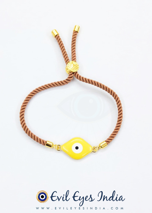 Yellow Bead Evil Eye Bracelet in Handmade Adjustable Cord