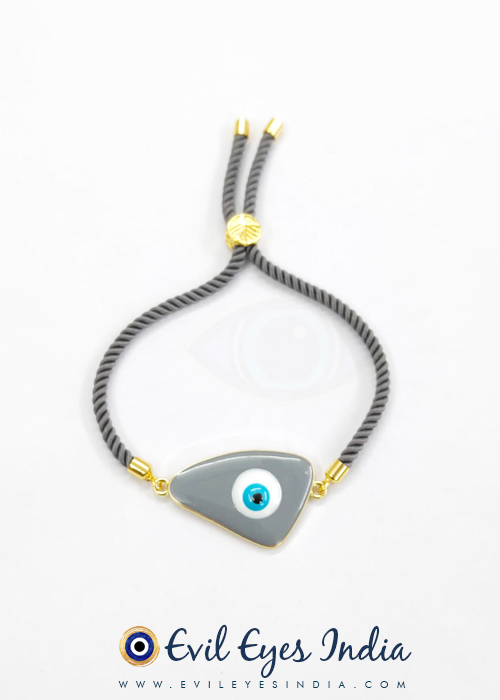 Gray Evil Eye Bracelet in Handmade Adjustable Cord