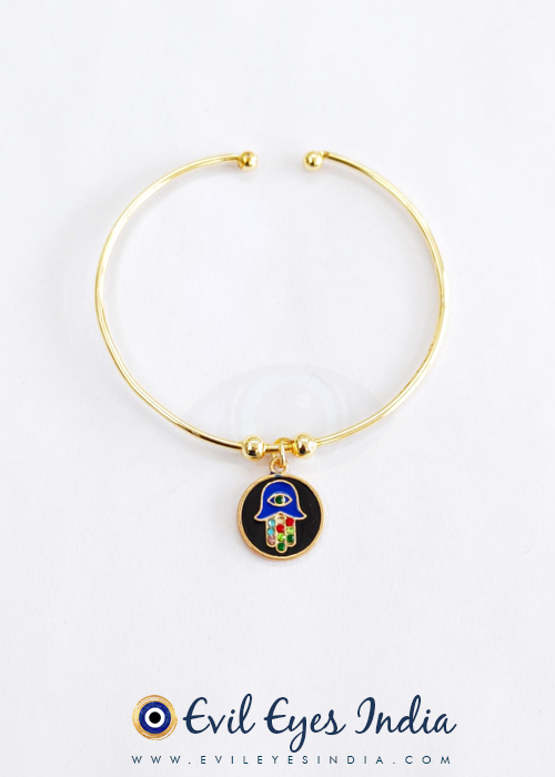 Golden Hamsa Hand Evil Eye Bangle