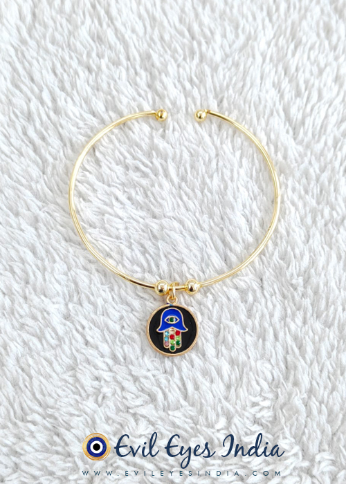 Golden Hamsa Hand Evil Eye Bangle