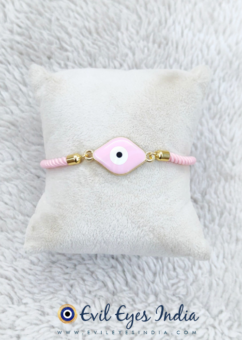 Pink Bead Evil Eye Bracelet in Handmade Adjustable Cord