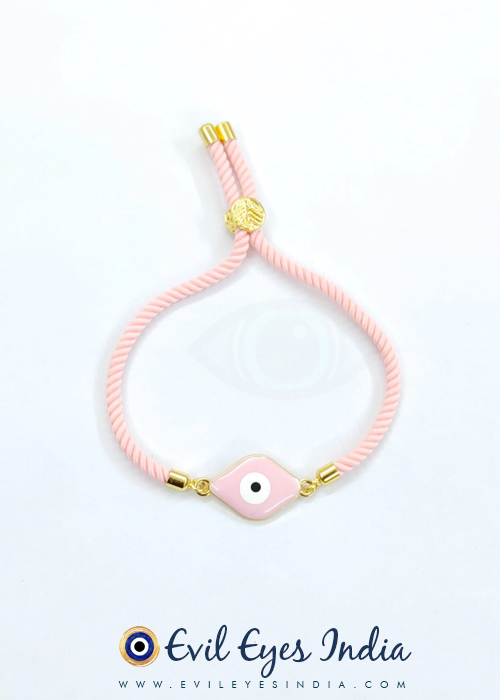 Pink Bead Evil Eye Bracelet in Handmade Adjustable Cord