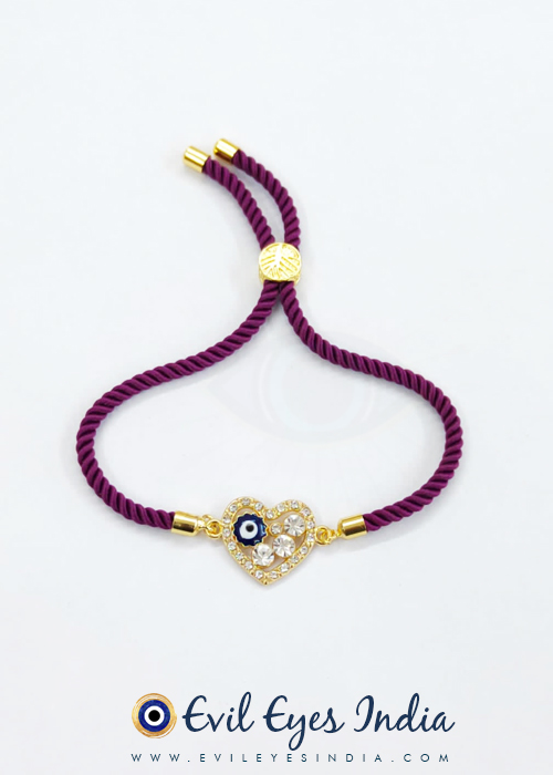 Heart shaped Evil Eye Bracelet in Handmade Adjustable Cord