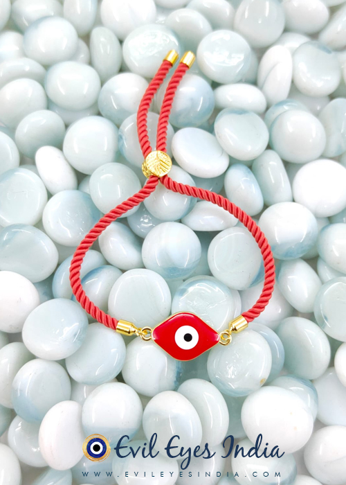 Red Evil Eye Bracelet in Handmade Adjustable Cord