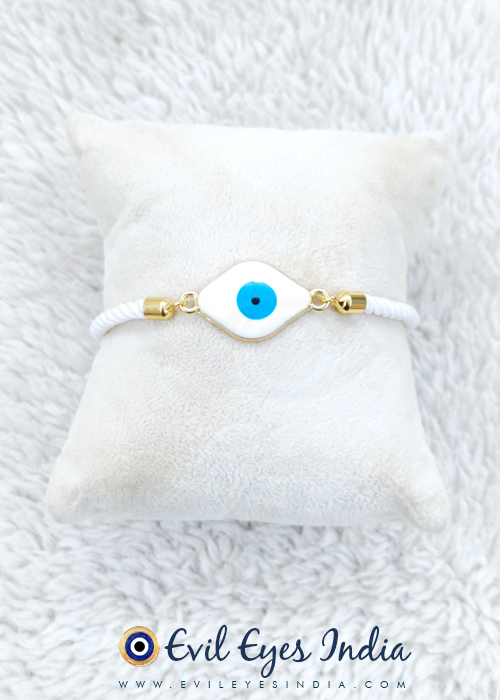 White Evil Eye Bracelet in Handmade Adjustable Cord