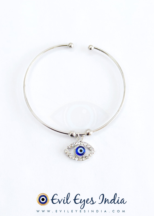 Pretty Evil Eye Bangle - Silver