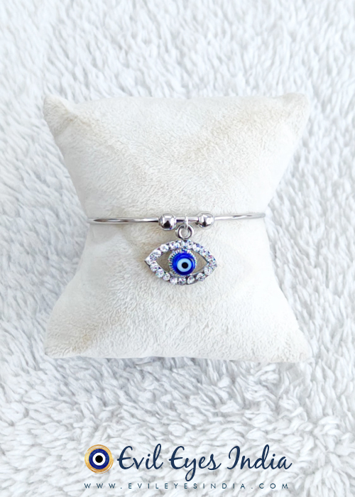 Pretty Evil Eye Bangle - Silver