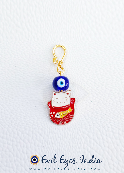 Good Luck Cat with Evil Eye Trinket