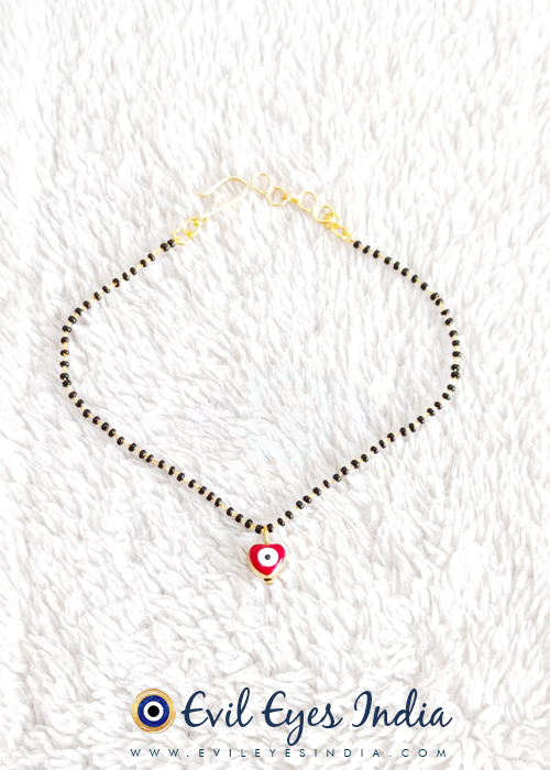 Red Evil Eye Heart Drop - Anklet