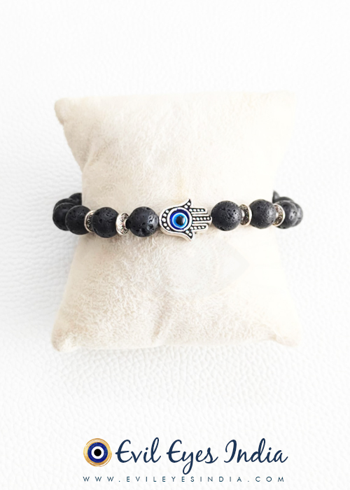 Hamsa Hand Evil Eye in Lava Beads Bracelet