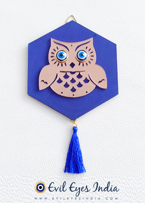 Hexagon Shaped Evil Eye Hanging with Owl