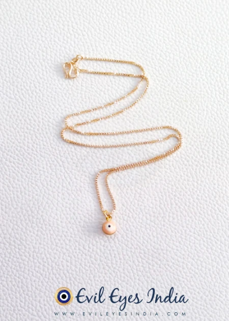 Delicate Evil Eye Pendant in Golden Plated Chain - Peach