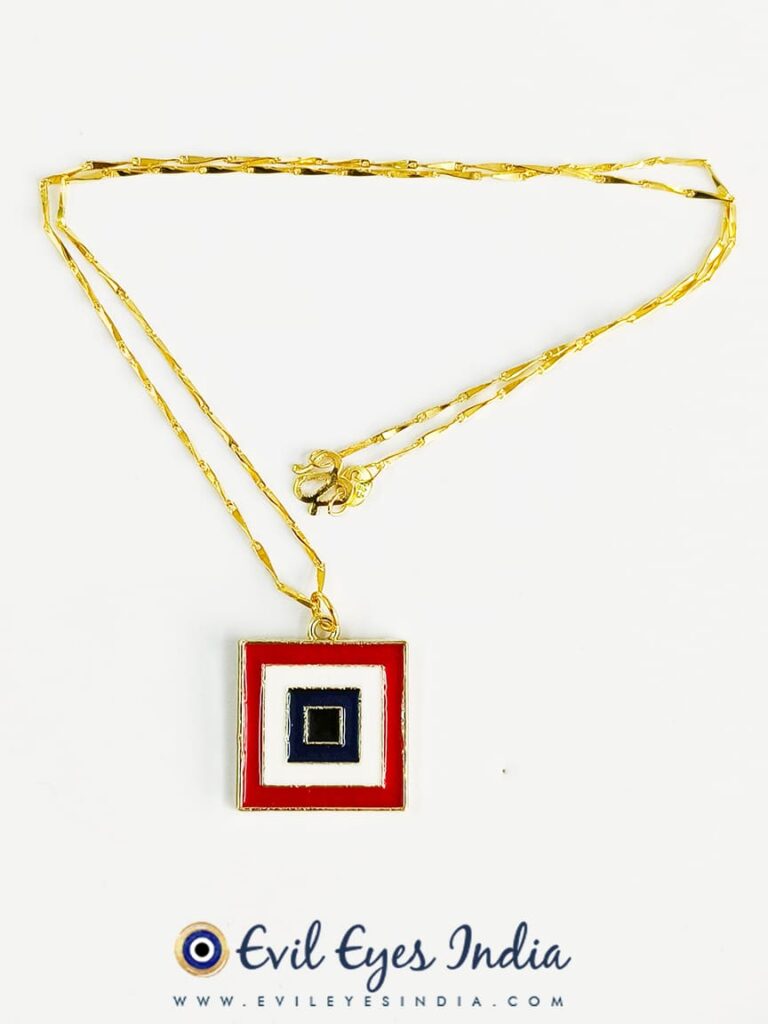 Premium Square Shaped Evil Eye Pendant - Red
