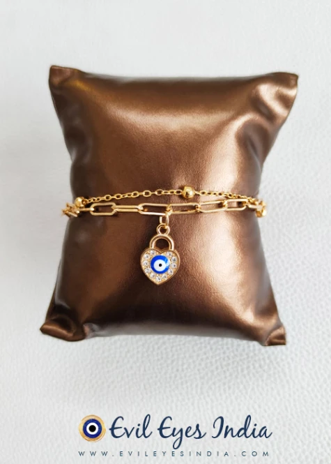 Heart Droplet Evil Eye Bracelet in Golden Chains