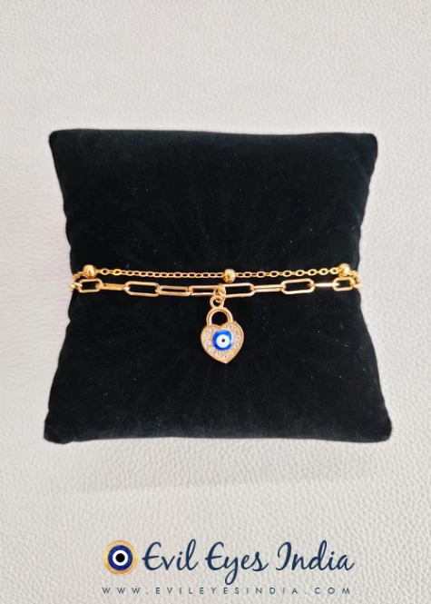 Heart Droplet Evil Eye Bracelet in Golden Chains