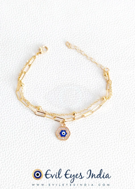 Intricate Evil Eye Bracelet with Twin Chains