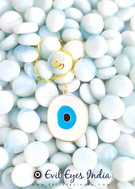 Huge White Evil Eye Pendant in a delicate Golden Chain