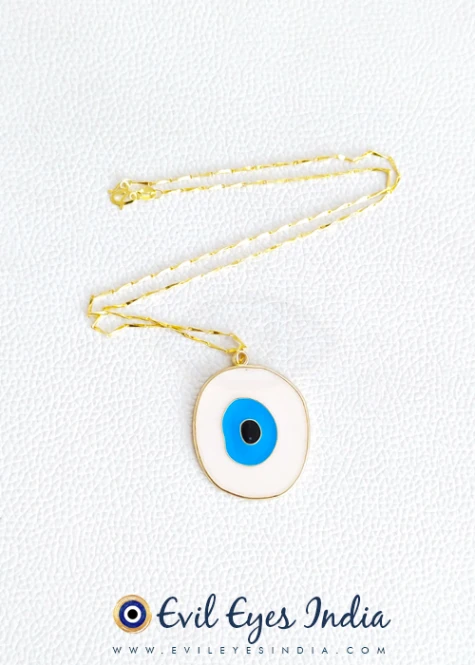 Huge White Evil Eye Pendant in a delicate Golden Chain