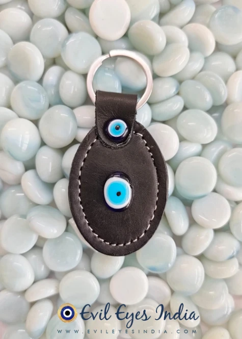 Faux Leather Evil Eye Keychain – Black 2