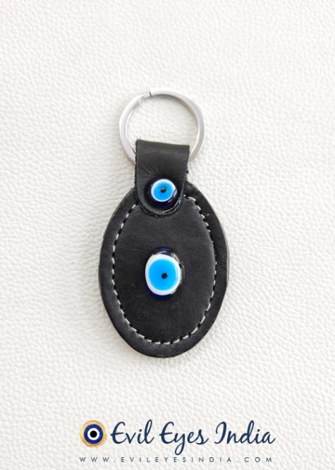 Faux Leather Evil Eye Keychain – Black 2