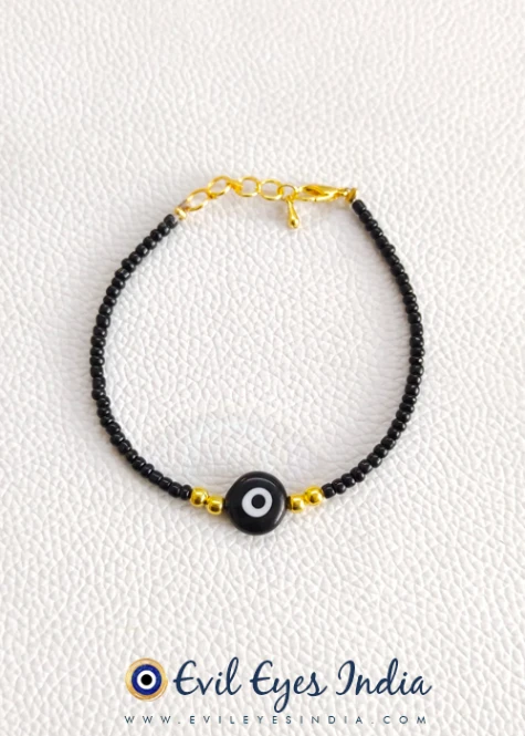 Evil Eye Bracelet with Seed Beads - Black