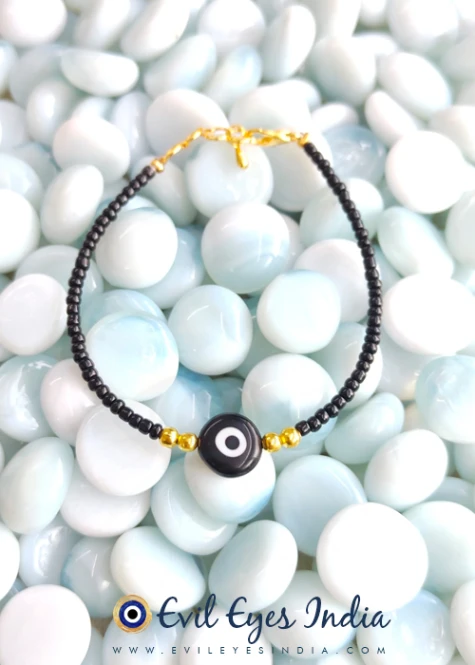 Evil Eye Bracelet with Seed Beads - Black