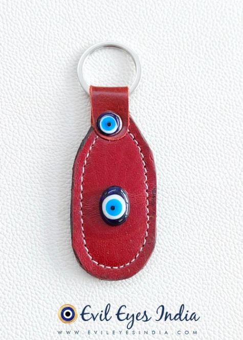 Faux Leather Evil Eye Keychain - Red